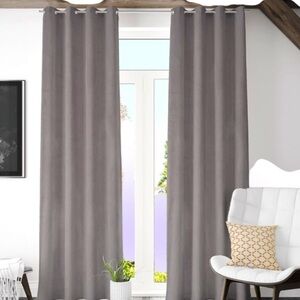 Dark Gray Velvet Blackout Curtains Living Room set of 2